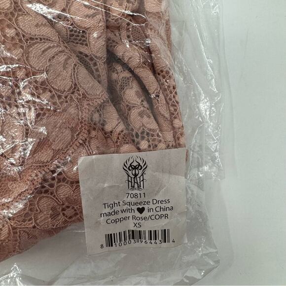 We Are HAH Size XS Tight Squeeze Bodycon Mini Dress Copper Rose Lace Lined NEW - Picture 16 of 16